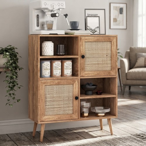 Natural wood rattan buffet - natural,
